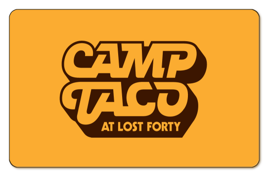 Camp taco logo in black over orange background