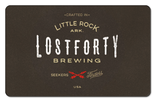 Lost Forty Brewing logo over brown background